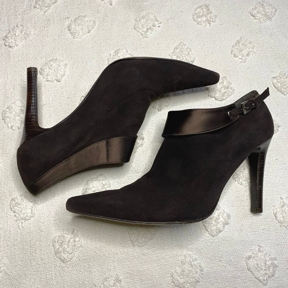 Stuart Weitzman Brown Suede Leather Stiletto Heel Boots Pointed Toe Size 8 - Picture 1 of 7